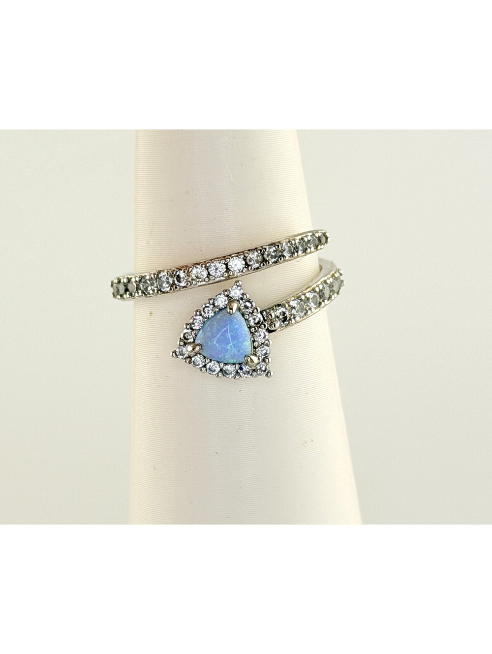 Bomb Party Ring Sz 8 "The Arrow of Love" Blue Fire Opal on Rhodium RETRO